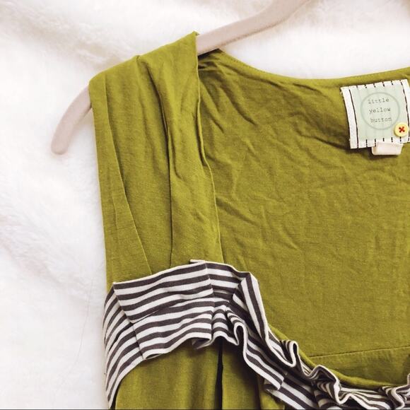 Little Yellow Button Olive Ruffled Front Top - Picture 4 of 7